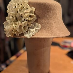 Halston Heritage Cream Cloche Hat with Floral Accent